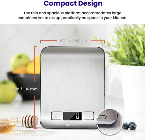 Etekcity Food Kitchen Scale, Gifts for Cooking, Baking, Meal Prep, Keto Diet and Weight Loss, Measuring in Grams and Ounces, Small, 304 Stainless Steel