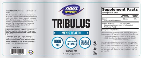 NOW Sports Nutrition, Tribulus (Tribulus terrestris) 1000 mg, Double Strength, Men's Health, 180 Tablets